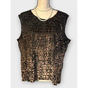 Tanjay Womens 3X Top Gold BlackVelvet Burnout Semi Sheer Career Business Capsule